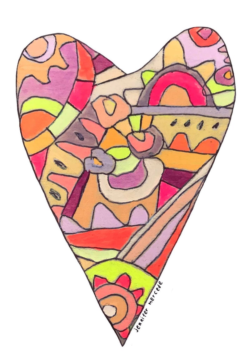 Valentine Heart Doodle Greeting Card, Colorful Cheerful, Happy Blank Love Card, Girlfriend, Sister, Friend, Galentine image 2