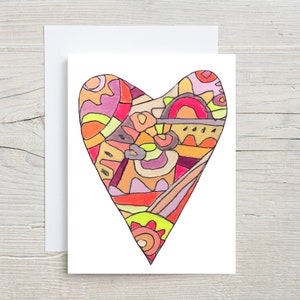 Valentine Heart Doodle Greeting Card, Colorful Cheerful, Happy Blank Love Card, Girlfriend, Sister, Friend, Galentine image 1