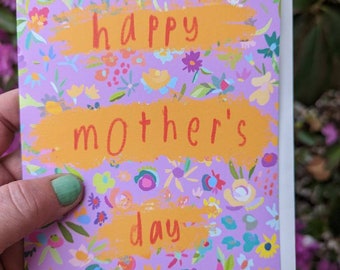 Mother's Day Floral Card, Artistic Unique, Beautiful Special Purple Blank 5x7 Greeting Note