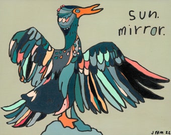 ORIGINAL Bird Painting by Jennifer Mercede, Steller's Jay on Wood Panel, Colorful Bird Art Lover, Bluejay Audubon Birder Gift