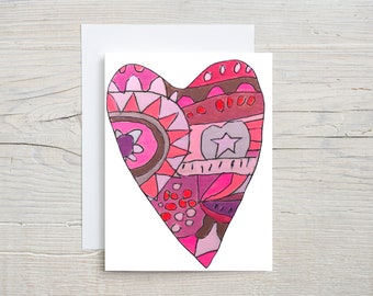 Valentine Heart Doodle Greeting Card, Colorful Cheerful, Happy Blank Love Card, Girlfriend, Sister, Friend, Galentine