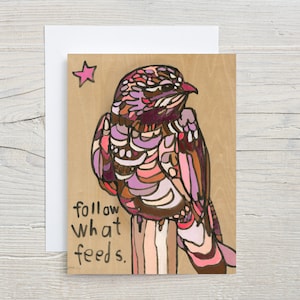 Tarjeta de felicitación común Nighthawk, pájaro alegre colorido, feliz pensamiento en blanco en ti, hermoso saludo artístico abstracto, Audobon