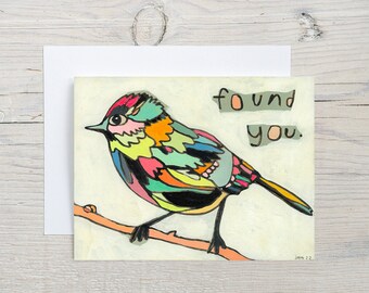 Ruby Crowned Kinglet Bird Greeting Card, Colorful Cheerful Bird, Happy Blank Thinking of You, Abstract Artistic Beautiful Greeting, Audobon