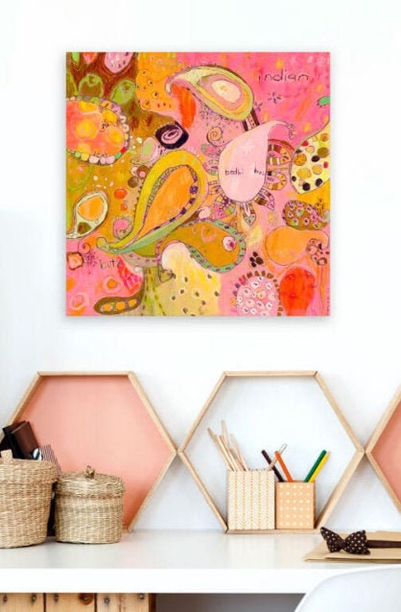 Paisley Canvas Print Soft Pink Aesthetic Funky Doodle Etsy