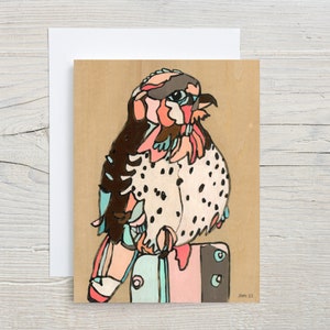 Tarjeta de felicitación de cernícalo americano, colorido pájaro alegre, feliz pensamiento en blanco en ti, hermoso saludo artístico abstracto, Audobon