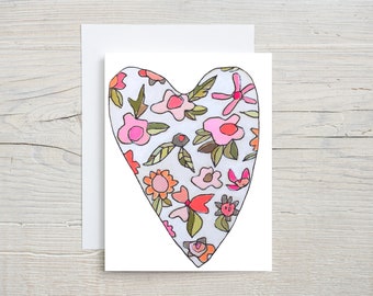 Valentine Heart Floral Greeting Card, Colorful Cheerful, Happy Blank Love Card, Girlfriend, Sister, Friend, Galentine