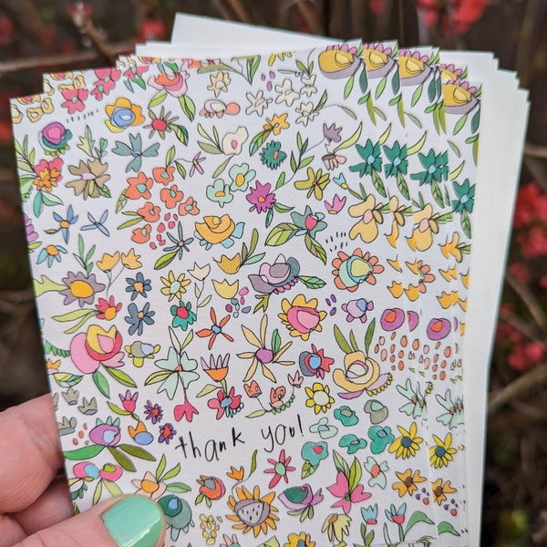 Pack of 10 Floral Thank You Notecards, 3.5x5in Blank Cards, Colorful Flowers Gratitude