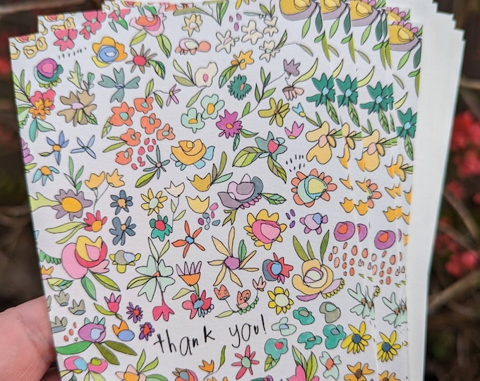 Pack of 10 Floral Thank You Notecards, 3.5x5in Blank Cards, Colorful ...