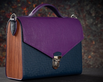 Handgefertigte Bubinga Holz & Ledertasche: Elegante Schulter Handtasche