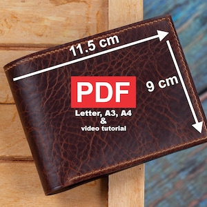 Patrón en PDF para billetera plegable y videotutorial de Crafted Workshop, Patrón de cuero, Patrón de billetera plegable, Patrón de billetera