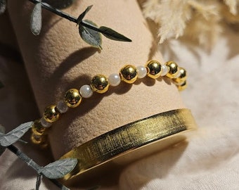 Pulsera hecha a mano con cuentas de oro laminado de 14k y diseño de perlas, no se deslustra.