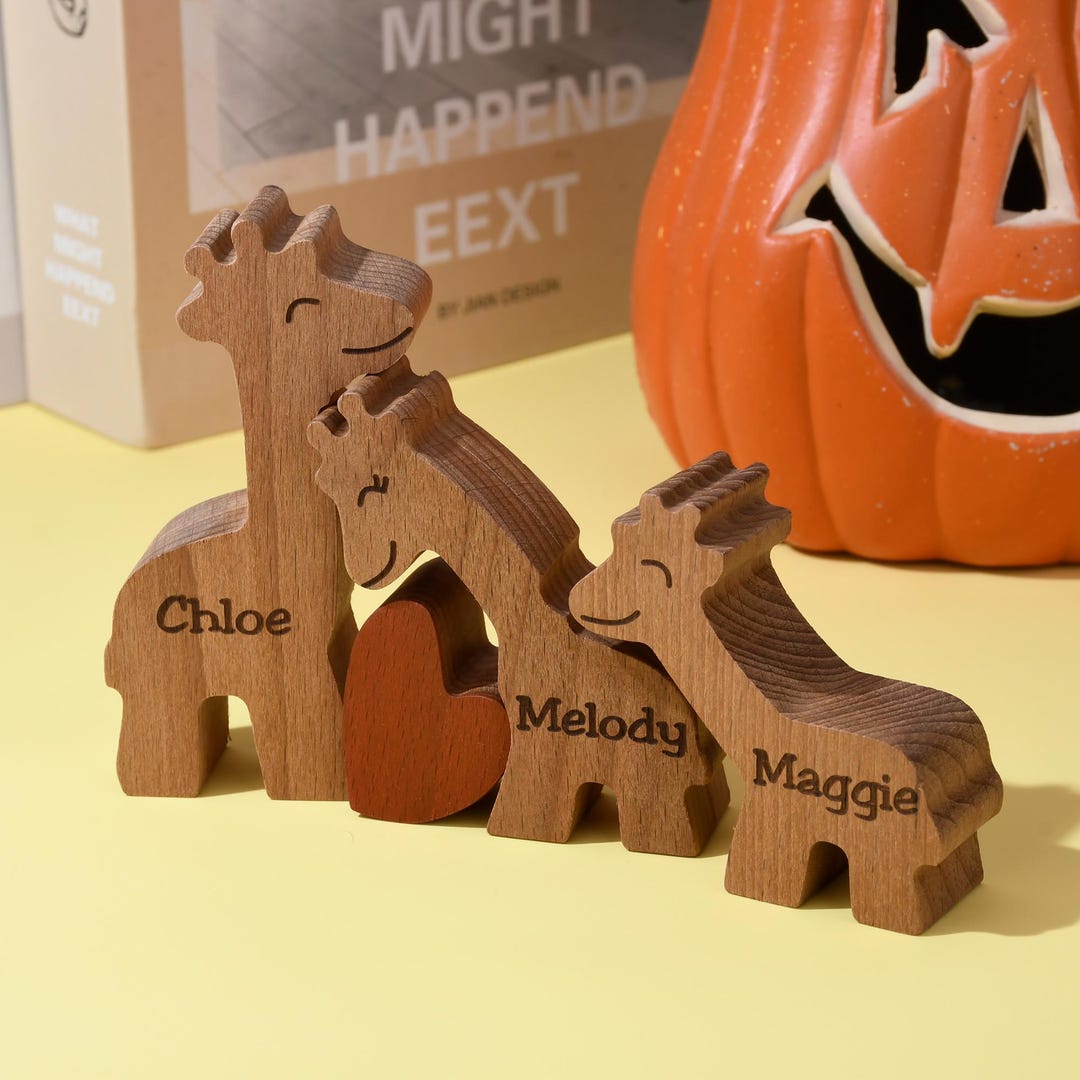 Wooden Giraffe Family Puzzle, Personalized Giraffe Gifts, Wood Animal ...