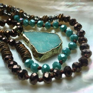 Howlite Turquoise pendant, multi color crystal long necklace