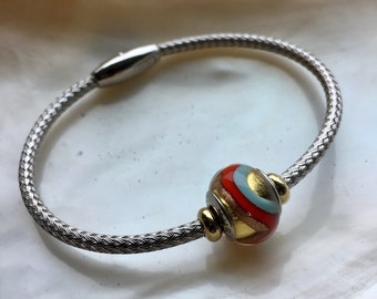 Murano glass bead weaved silver sterling bangle