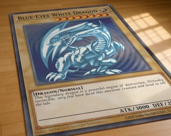Blue-Eyes White Dragon Rug: Anime TCG Game Room Decor