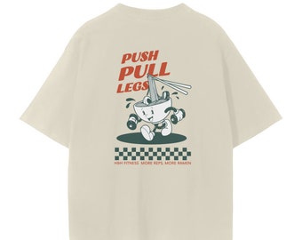 Ramen push-pull Legs - T-shirt de levage DROP SHOULDER - Head & Heart Fitness - Chemise d'haltérophilie - Chemise d'entraînement - Ramen Streetwear
