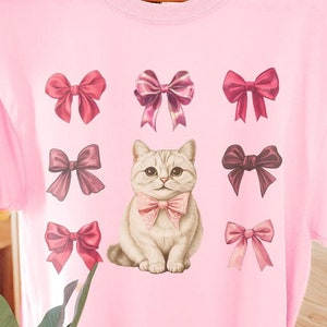 Kokette Valentinstag Bogen Shirt, Valentinstag Bogen Sweatshirt, Katzen-Liebhaber-Geschenk, Romantisches Katzen-T-Shirt, Kokette Bogen Pullover, Süßes Katzen-Shirt