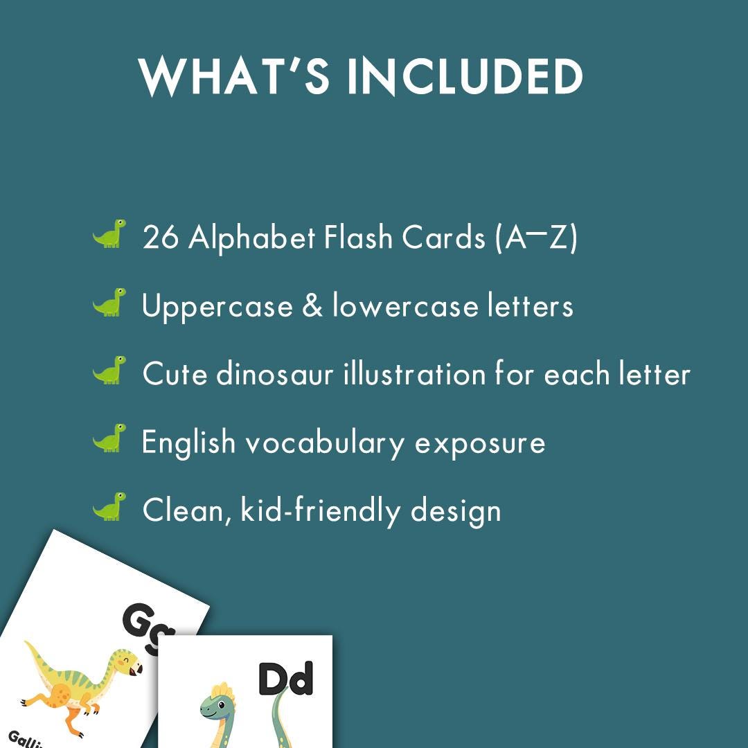 Dinosaur Alphabet Flash Cards Printable, ABC Learning Cards for Kids ...