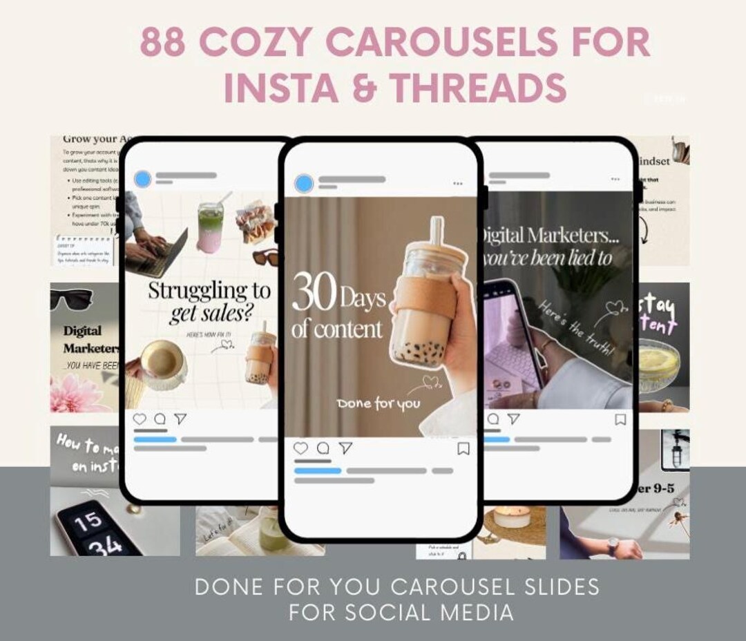 88 Aesthetic Instagram Carousel Templates Bundle | Editable Canva ...