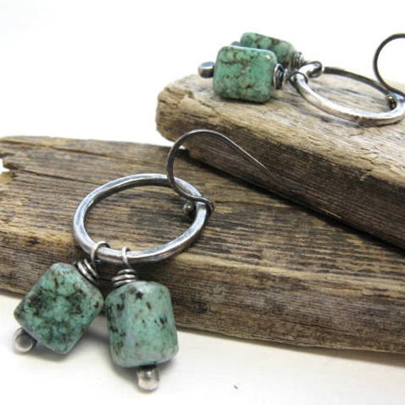 Items similar to African turquoise dangles, turquoise earrings, black ...
