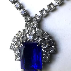 Vintage Faux Sapphire & Rhinestone Choker / Necklace Very Elegant Art Deco Echoes