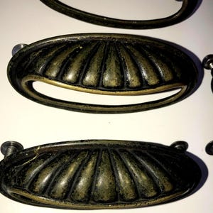 Vintage Antique Eastlake Ribbed Cup Solid Brass Drawer Pulls