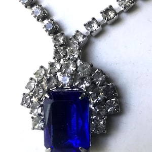 Vintage Faux Sapphire & Rhinestone Choker / Necklace Very Elegant Art Deco Echoes