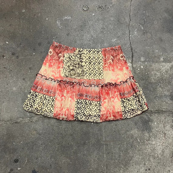 1990s Y2k geometric print ruffle mini skirt made i