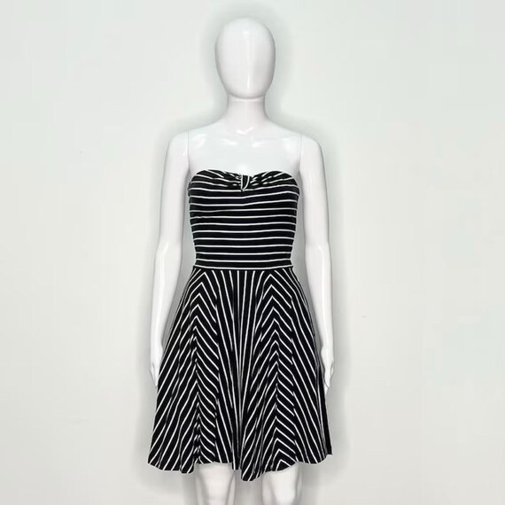 Buy Y2k Betsey Johnson Black and White Striped Strapless Bow Bodice Cotton Spandex Dress W Full Skirt and Pockets Size Small Online in India