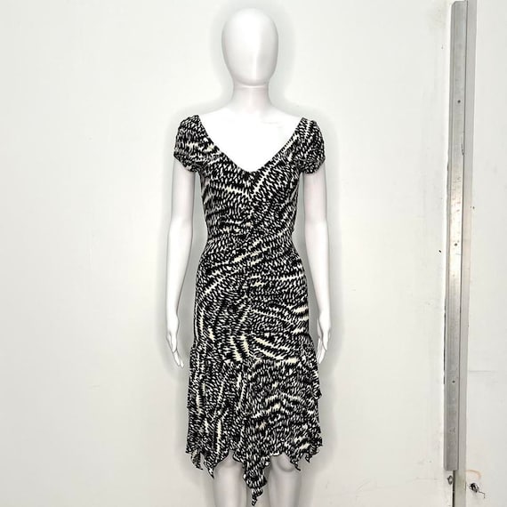 1990s BETSEY JOHNSON Black and White Squiggle Print Ruched Scrunch Dress W  Tiered Pointy Ruffle Hem Size Small-large - Etsy