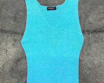 1990s Y2k aqua blue turquoise knit top size large