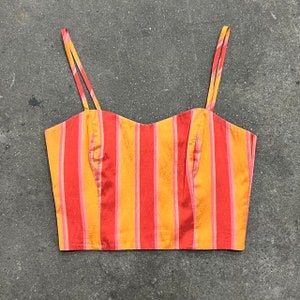 1990s EMPORIO ARMANI woven red pink orange corset bustier crop top size large