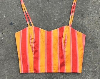 Y2k Vintage Armani Jeans Bustier, Multicolor Striped Cotton Corset