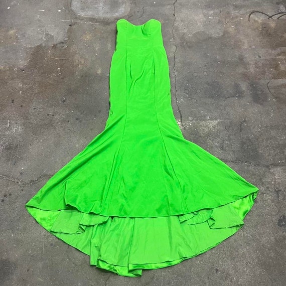 lk bennett green polka dot dress Imogene Scarf-Detail Strapless Gown in Spring Green