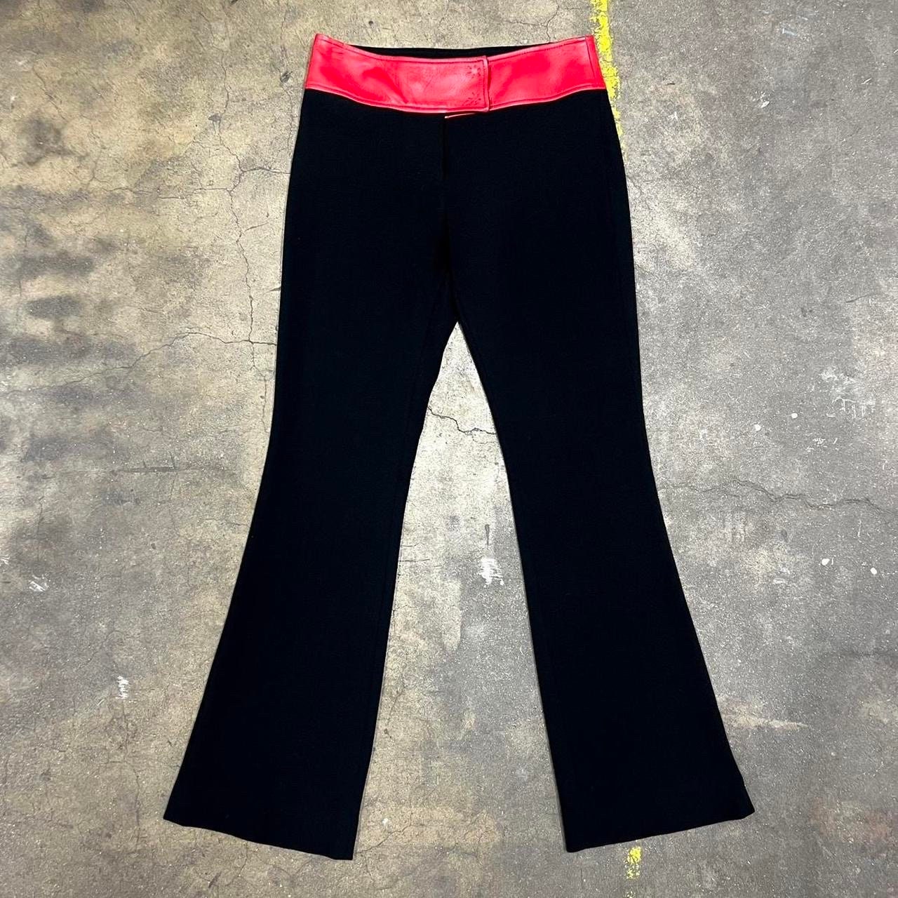 1990s Dolce & Gabbana Stretchy Knit Black Flare Pants W Red 