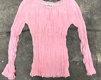 Y2K mauve rosa långärmad transparent krinklad topp storlek small-large