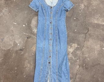 white christmas dresses Vintage 90s Faded Glory denim dress jumper pinafore // Size 10 main image 1