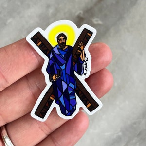 Heiliger Andreas der Apostel Mini Aufkleber MIT Blessed Mother Aufkleber - 2 Pack katholische Aufkleber - 2 für 1 Aufkleber