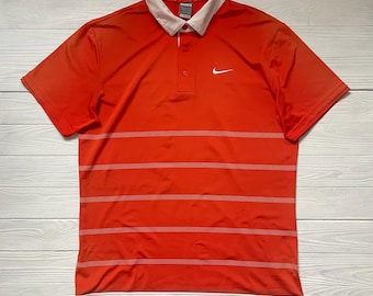 Vintage 90s Nike Court Tennis Jersey, Orange Striped Polo (Size L)