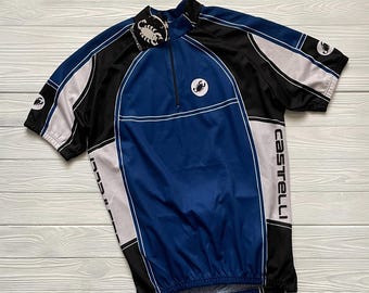 Maillot ciclista vintage Castelli azul para hombre, talla XXL, camiseta poco común