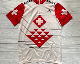 Maillot ciclista vintage de Suiza de los años 90 - Camiseta negra del equipo - Hombre L