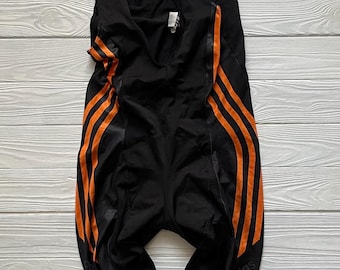 Vintage Adidas Cycling Skinsuit Bib Tights Black Orange Made in Italy Retro 90s Performance Suit Mens Size S D5