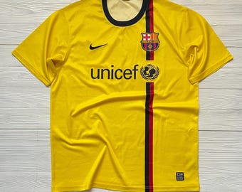 Camiseta vintage de visitante del Barcelona 2008-2009: camiseta de fútbol amarilla excepcional, talla L para hombre