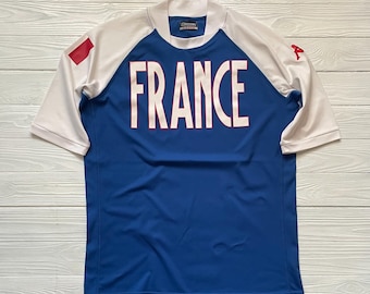 Camiseta de fútbol vintage de Francia Kappa, maillot azul para hombre, talla L, grande y blanca