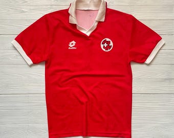 Camiseta vintage de fútbol de Suiza 1994-96: Camiseta de fútbol Lotto, talla S