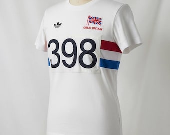 Vintage Great Britain 1984 Los Angeles Daley Thompson Olympic Games T-Shirt Adidas Originals Jersey Size S