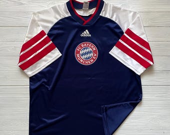 Camiseta de entrenamiento vintage del Bayern de Múnich: camiseta de fútbol Adidas de los 90 (talla XL)