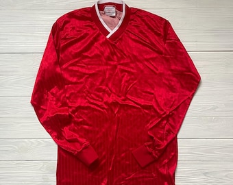 Vintage 80s Football Shirt: Red Nylon Soccer Jersey, Mens Size M