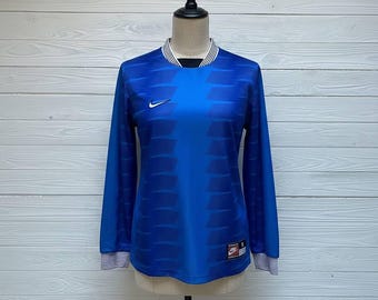Vintage Nike 90s Football Shirt Soccer Jersey Long Sleeve Blue Size S