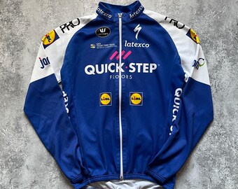 Vintage Quick Step Vermarc Cycling Jersey Size L Blue Long Sleeve